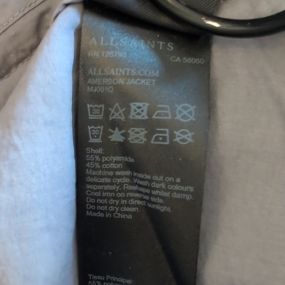 AllSaints Mens Medium Amerson Jacket Windbreaker Gray Lightweight Outdoors - Picture 8 of 8